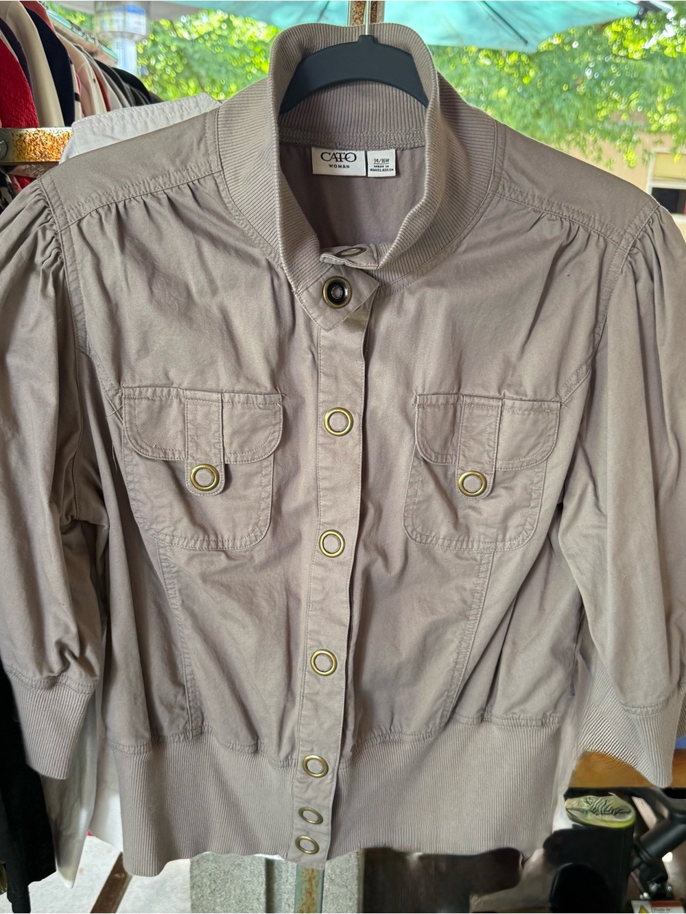 Cato Taupe Utility Jacket with Grommet Details